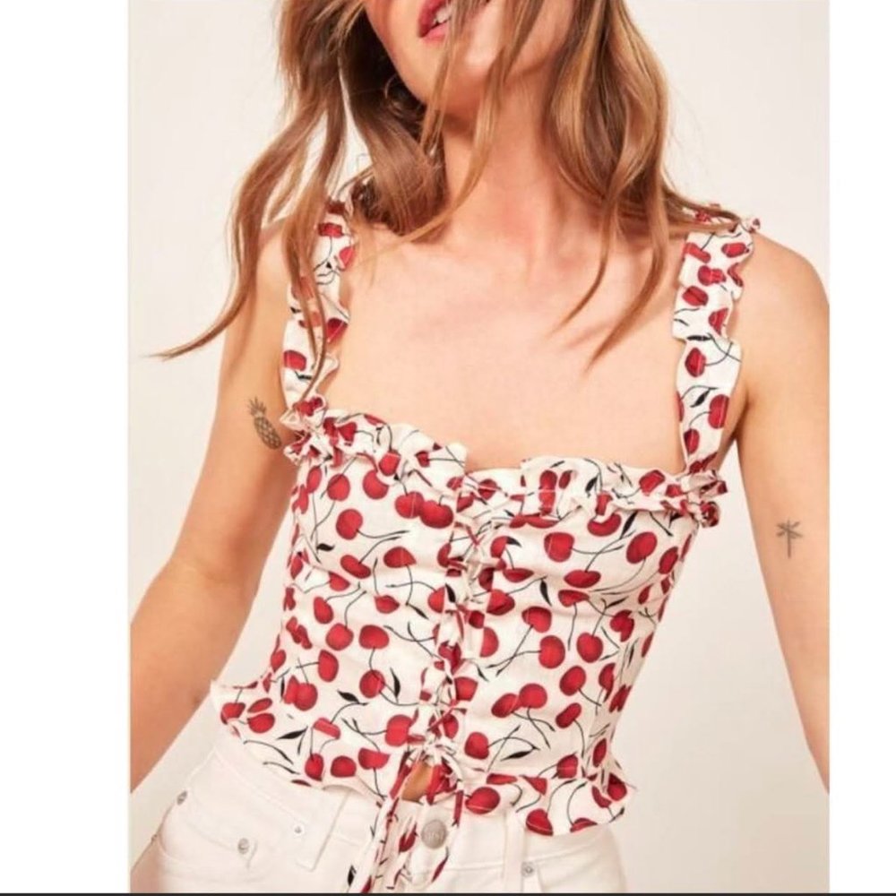 REFORMATION Bayley Amara Cherry Linen Top